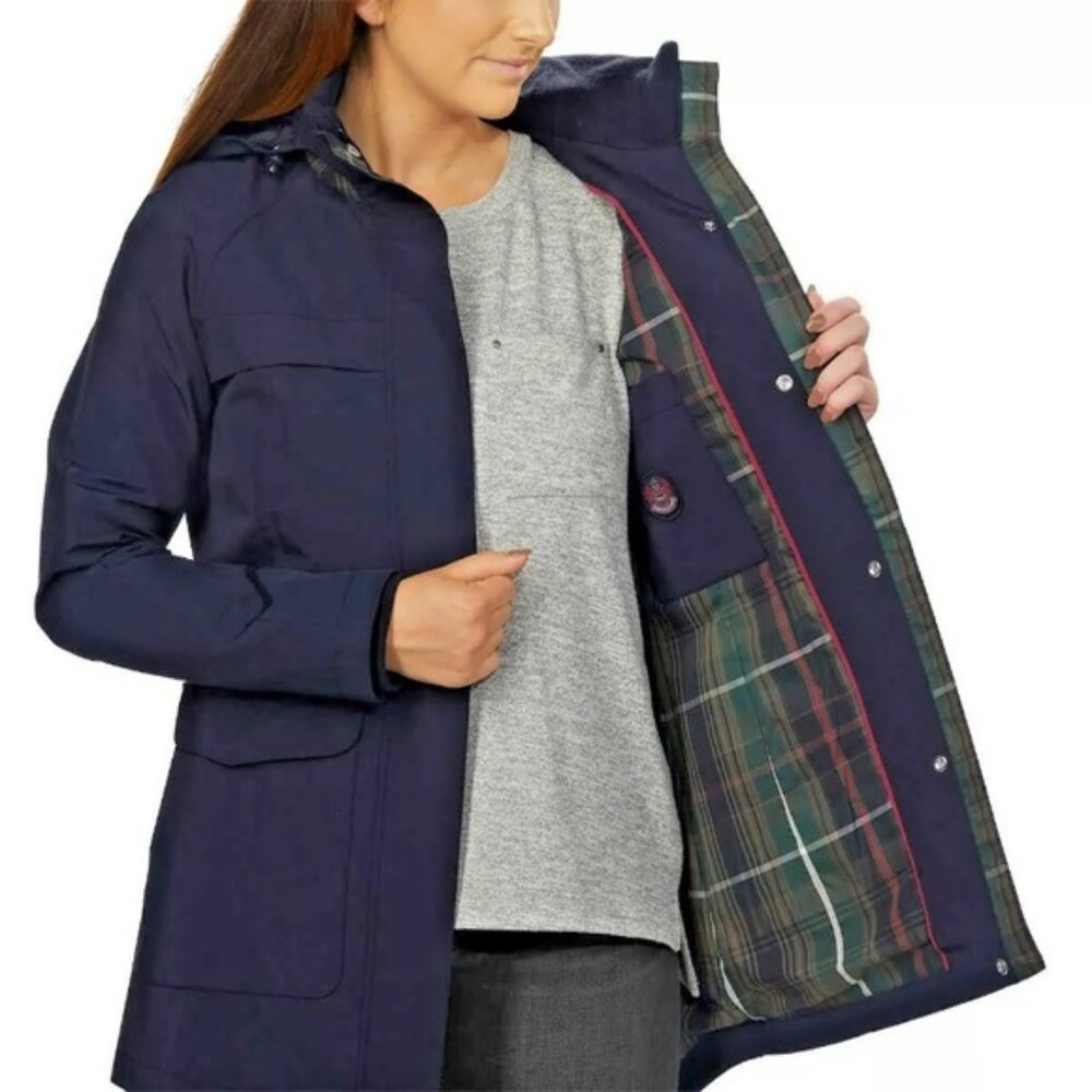 Pendleton Navy Blue Plaid Lined Hooded Rain Coat Jacket